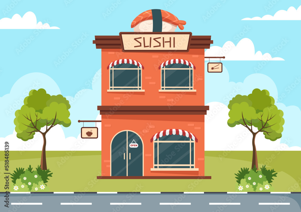 Japanese Food Building Cartoon Illustration