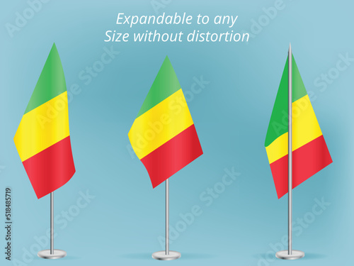 Flag of Mali with silver pole.Set of Mali's national flag