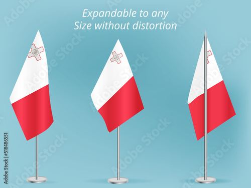 Flag of Malta with silver pole.Set of Malta's national flag