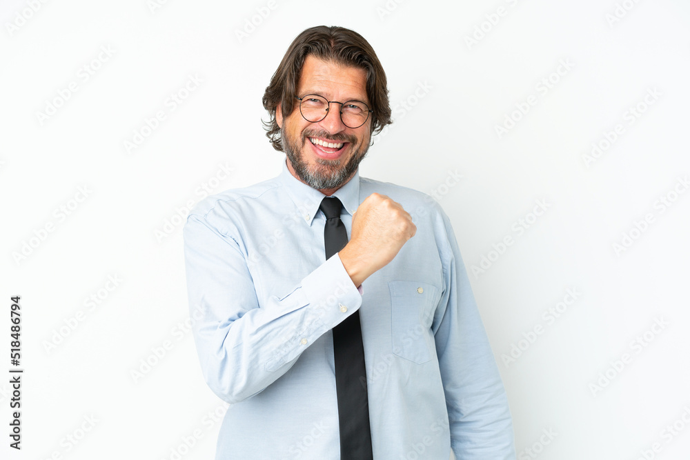 Senior dutch business man isolated on white background celebrating a victory Senior dutch business man isolated on white background celebrating a victory