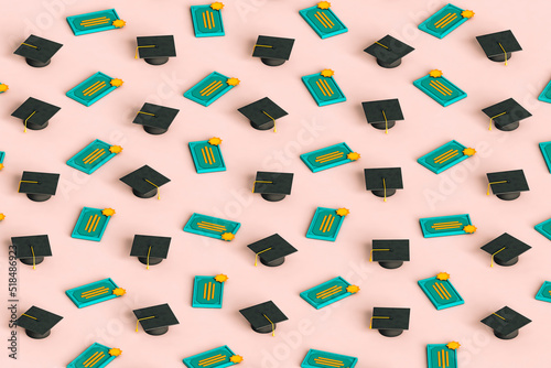 pattern of graduation cap and diploma photo