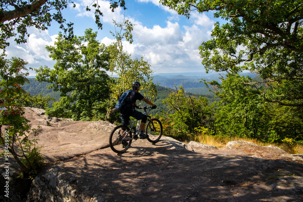 Mountainbiker am Drachenfels im mittleren Pfälzerwald Mountainbiker am Drachenfels im mittleren Pfälzerwald
