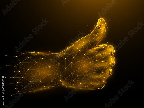 Approved. Thumb up or gesture of approval polygonal illustration on a dark background. Hand gesture Ok low poly design.