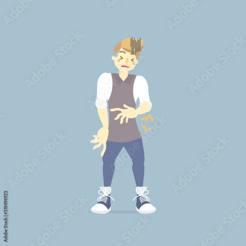 man having stomach ache, suffering from diarrhea or constipation, abdominal pain, hungry, diarrhea, poisioning, health care, symptoms  concept, flat character design vector illustration cartoon