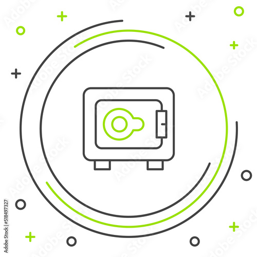 Line Safe icon isolated on white background. The door safe a bank vault with a combination lock. Reliable Data Protection. Colorful outline concept. Vector