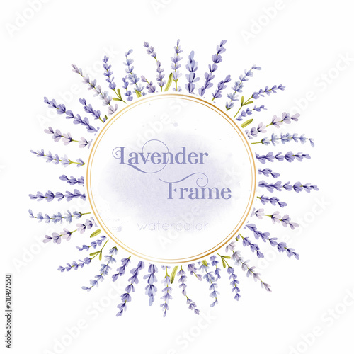 Lavender watercolor round frame for invitation with watercolor splash