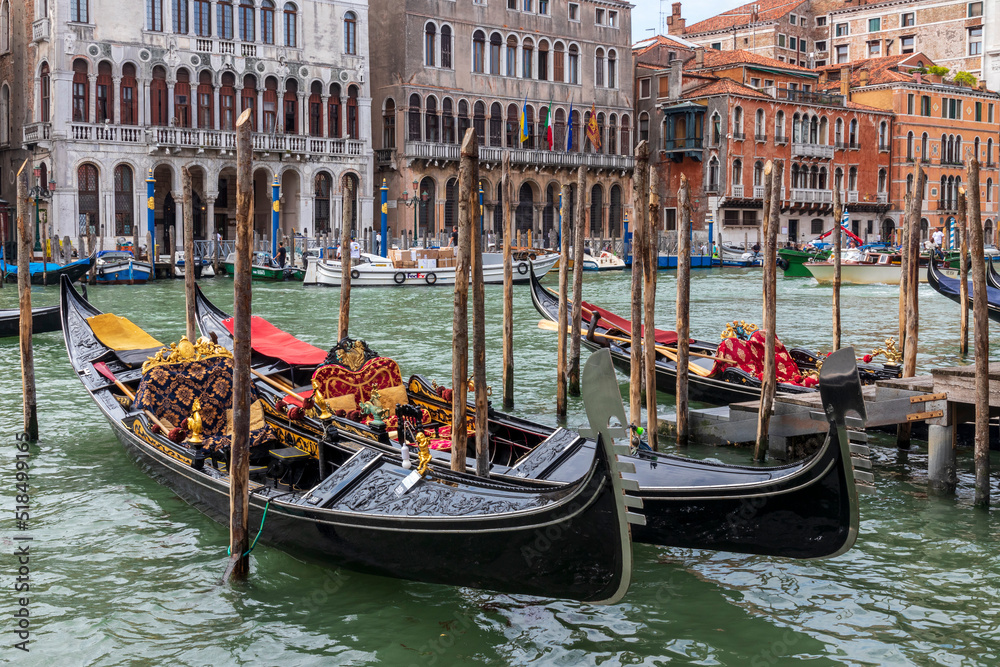 Venice Italy. 06-14-2022. Gondola  at grand canal in Venice Italy