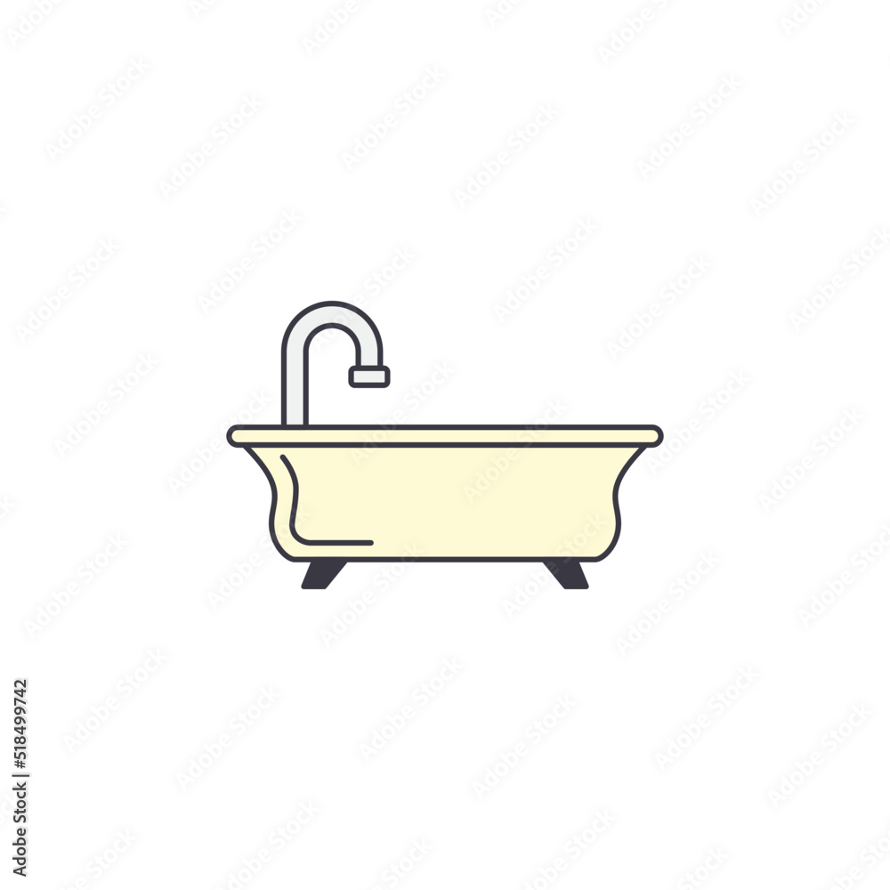 bathtub and shower tub icon in color, isolated on white background bathtub and shower tub icon in color, isolated on white background