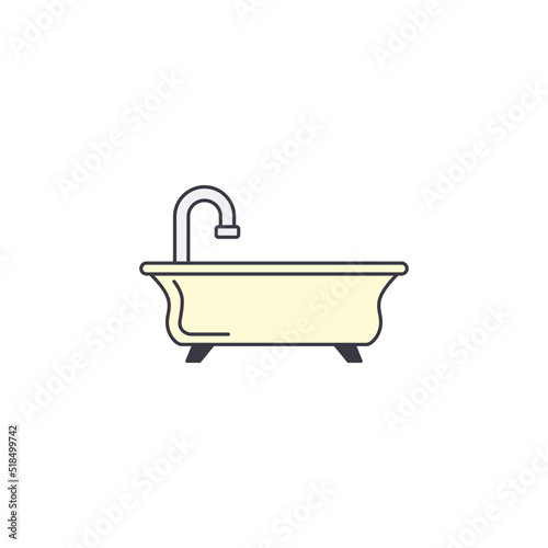 bathtub and shower tub icon in color, isolated on white background 