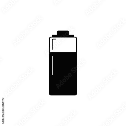 Battery icon in black flat glyph, filled style isolated on white background