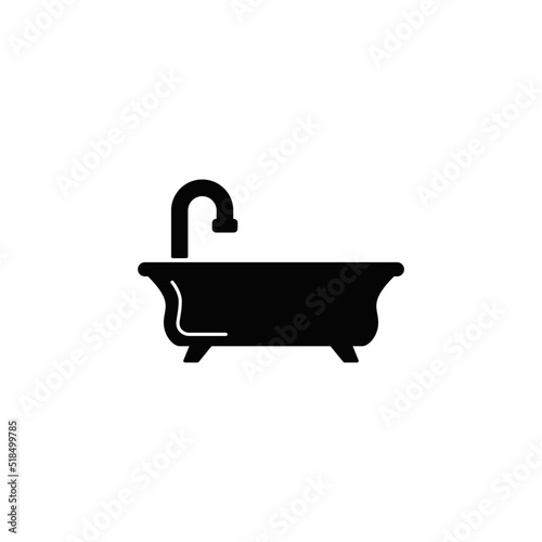 bathtub and shower tub icon in black flat glyph, filled style isolated on white background