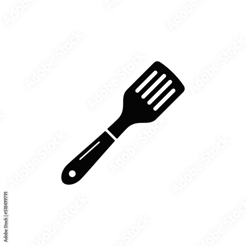 slotted spatula icon in black flat glyph, filled style isolated on white background