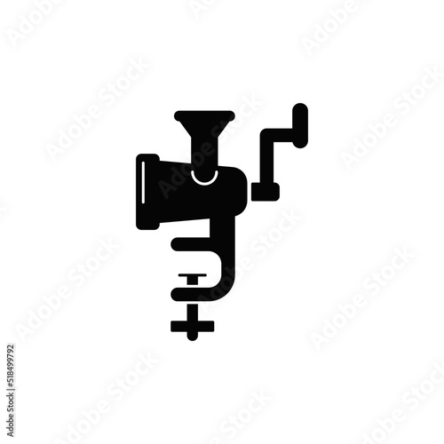 Food mincer, meat chopper, meat grinder icon in black flat glyph, filled style isolated on white background