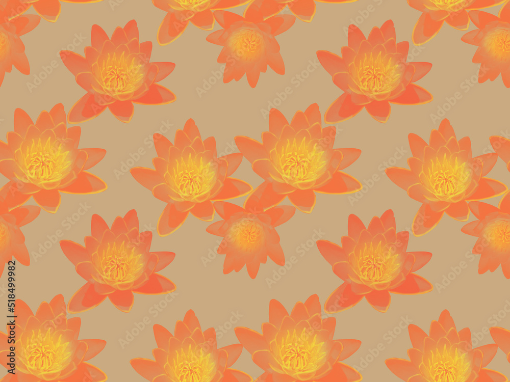 Seamless pattern with orange water lilies on a gray background. Seamless pattern with orange water lilies on a gray background.