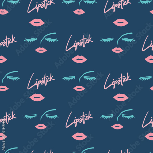 Beautiful Face Makeup and Lipstick Vector Graphic Seamless Pattern © F-lin