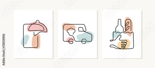 Food delivery one line posters.