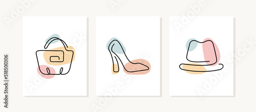 Fashion accessories continuous line posters.