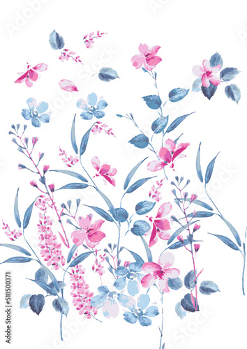 mixed floral print design on plain ground 