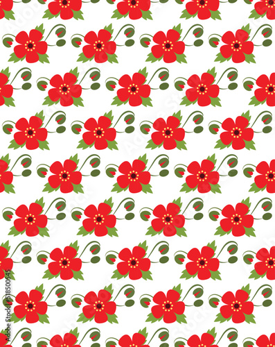 Poppy flowers repeating background. Red floral seamless pattern. Vector illustration.