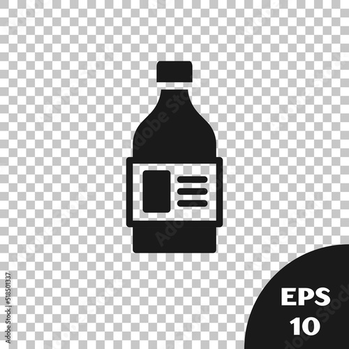 Black Plastic bottle for laundry detergent, bleach, dishwashing liquid or another cleaning agent icon isolated on transparent background. Vector