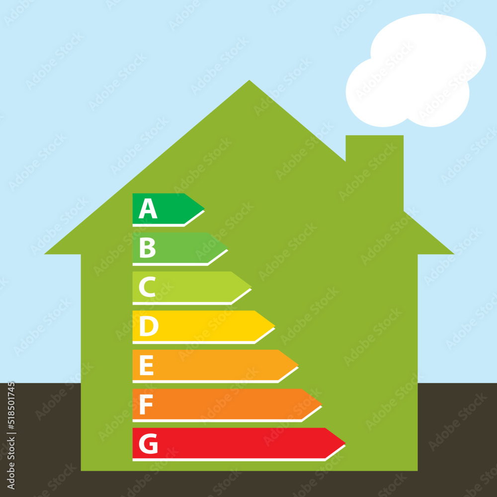 Diagnostic performance énergétique. Icône dépense énergétique habitation immobilier. Illustration vectorielle XII. Maison verte. Diagnostic performance énergétique. Icône dépense énergétique habitation immobilier. Illustration vectorielle XII. Maison verte.