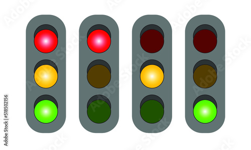 Four sets of LED traffic lights indicate red, yellow or green lights. all light up