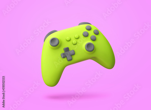 Green game controller isolated on purple background