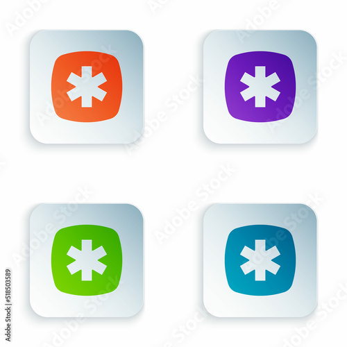 Color Medical symbol of the Emergency - Star of Life icon isolated on white background. Set colorful icons in square buttons. Vector