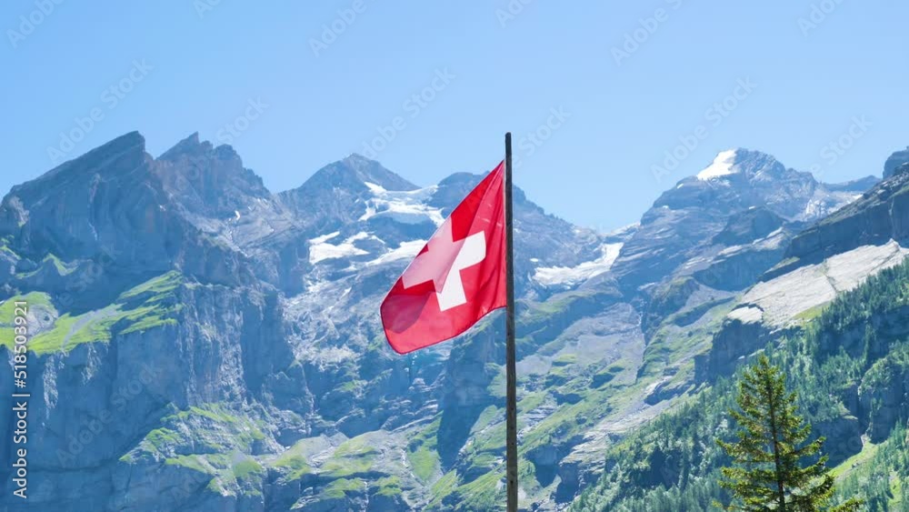 Switzerland flag and apls mountain