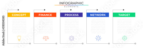 Simple infographic elements concept design vector with icons. Business workflow network project template for presentation and report.