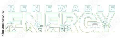 Renewable energy landscape banner. Editable vector illustration