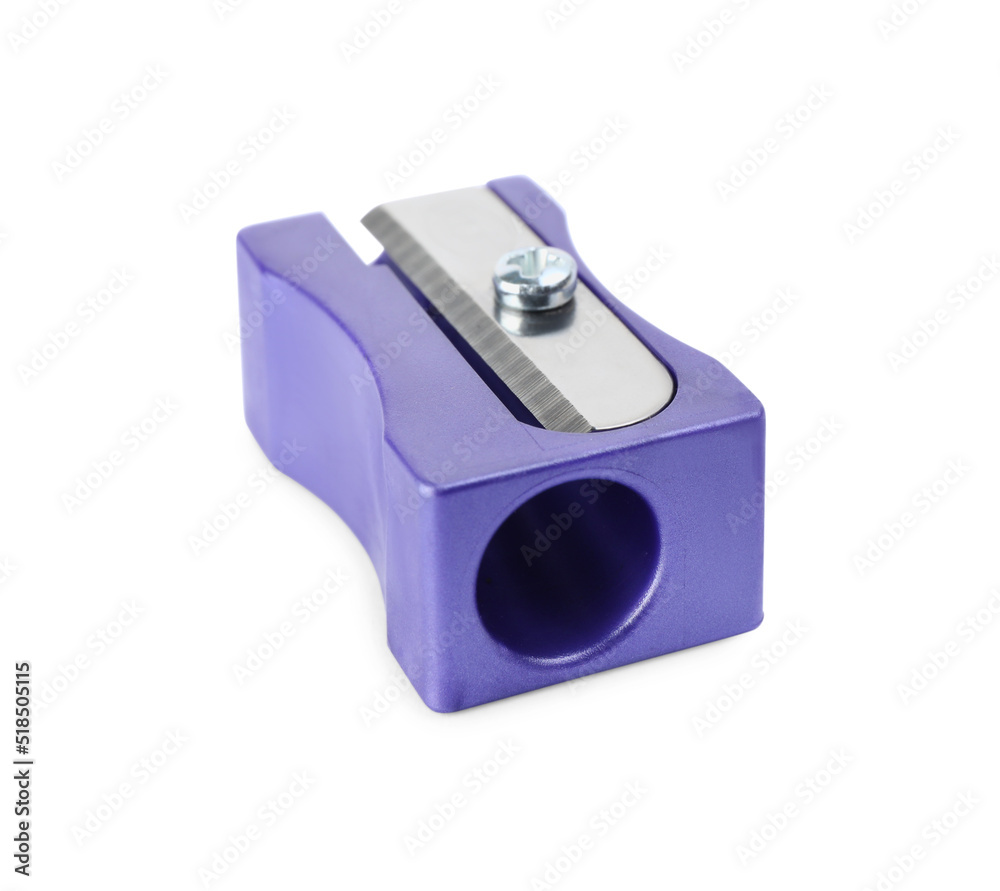 Plastic violet pencil sharpener isolated on white Plastic violet pencil sharpener isolated on white
