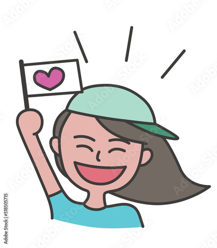 旗を振り、応援をする女性のイラスト