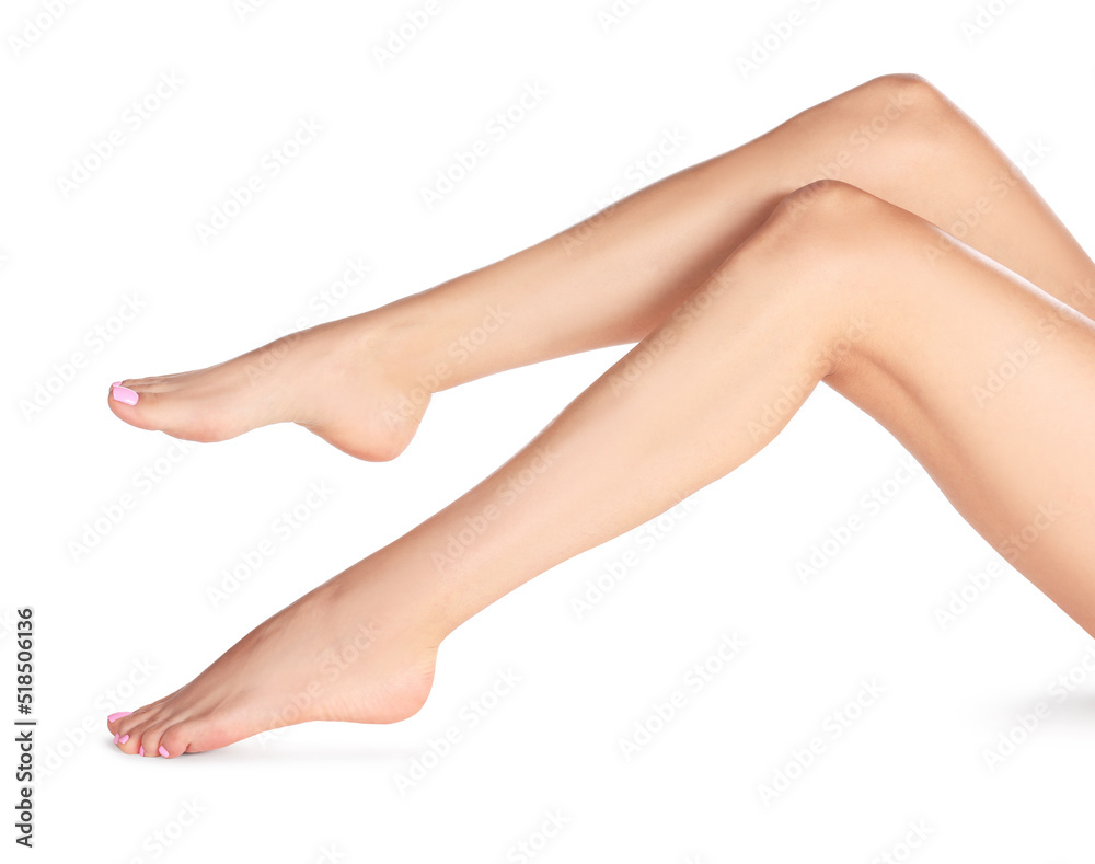 Woman with beautiful long legs on white background, closeup Woman with beautiful long legs on white background, closeup