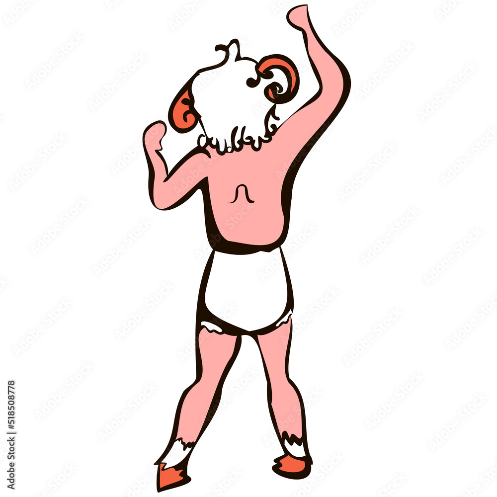 Children baby in Halloween animal costumes set. funny cute baby cartoons. a small child in a cute aries costume stands with his back and knocks Vector illustration Children baby in Halloween animal costumes set. funny cute baby cartoons. a small child in a cute aries costume stands with his back and knocks Vector illustration