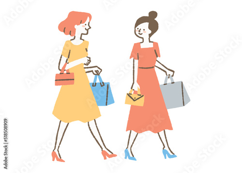 買い物帰りの女性2人組_色