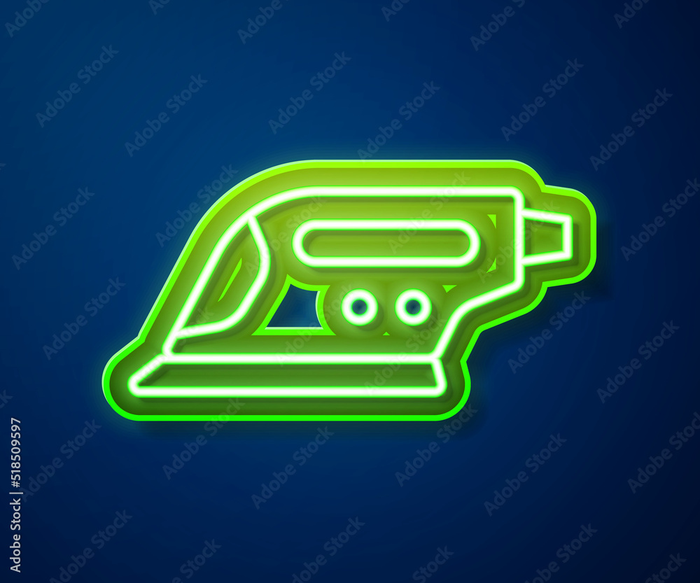 Glowing neon line Electric iron icon isolated on blue background. Steam iron. Vector Glowing neon line Electric iron icon isolated on blue background. Steam iron. Vector