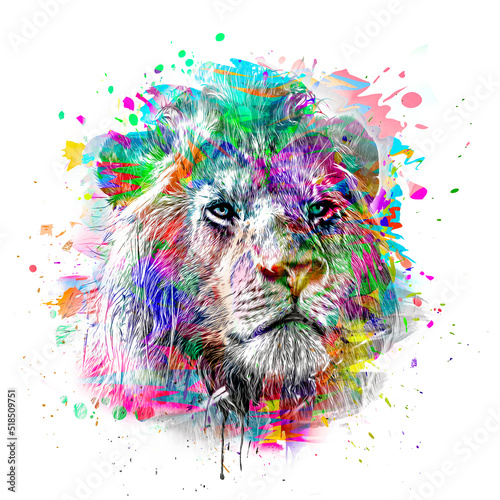 Lion head with colorful cre...