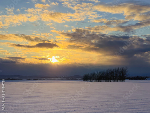 A winter field where the sun sets