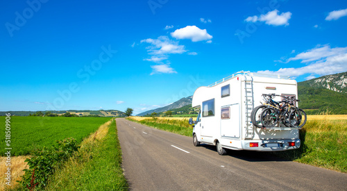 family road trip travel- camper van traveling, motorhome on the road