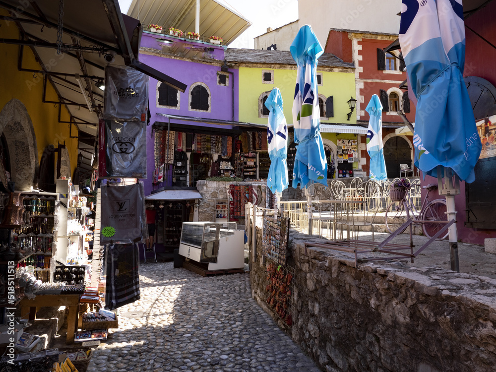 Obraz premium Mostar on the Neretva River is one of the largest cities in Bosnia and Herzegovina. Muslim culture is mixed with Christian culture here.