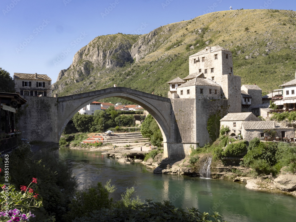Mostar on the Neretva River is one of the largest cities in Bosnia and Herzegovina. The Old Bridge is on the UNESCO cultural heritage list.
