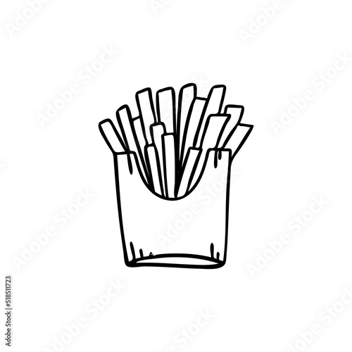 French Fries line icon illustration. Fast Food hand drawn illustration.