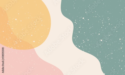 Colorful pastel abstract background with liquid shapes and copy space. Trendy banner template with organic shapes composition in contemporary collage minimal style. Nude, neutral color, beige backdrop