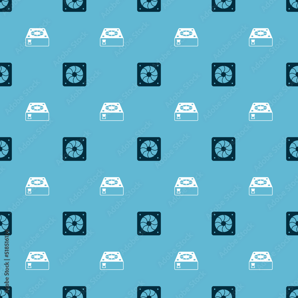 Set Computer cooler and on seamless pattern. Vector Set Computer cooler and on seamless pattern. Vector