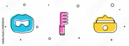 Set Mustache and beard, Hairbrush and Gel or wax for hair styling icon. Vector