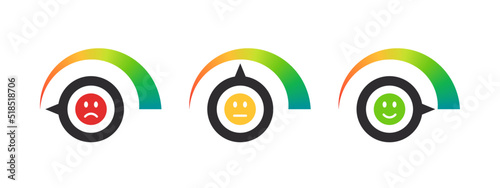 Customer satisfaction meter. Risk meter. Performance measurement. Indicates the emotional state.Vector illustration