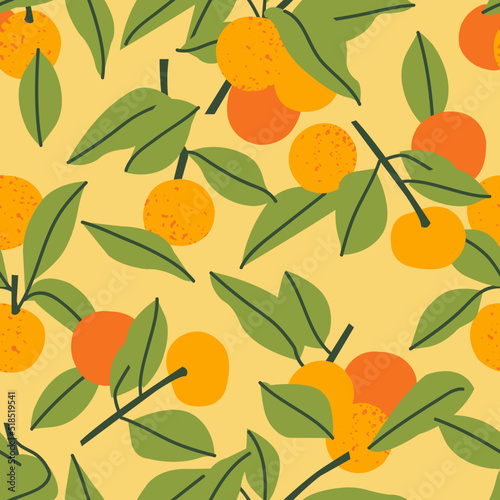 Vector seamless pattern with tangerine fruits. Abstract design for paper, cover, fabric.