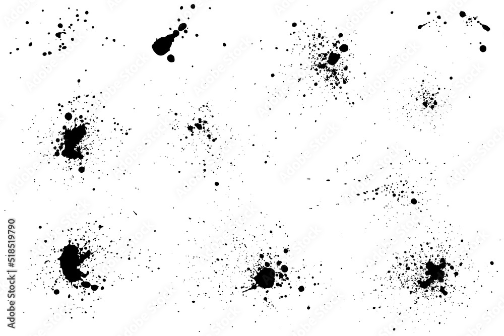 Vector set of isolated splatter paint. Black ink blobs. Vector set of isolated splatter paint. Black ink blobs.