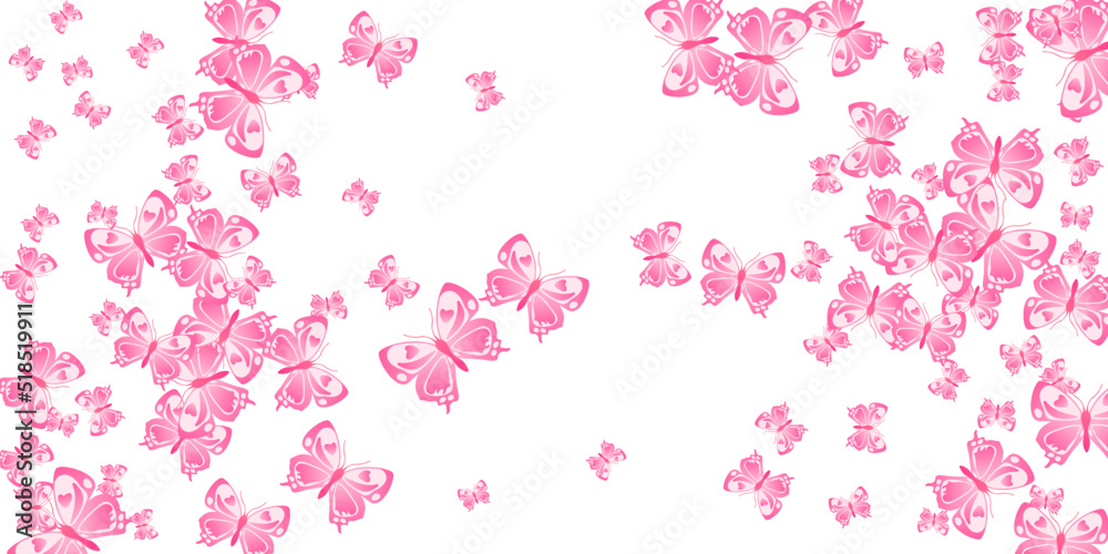Exotic pink butterflies cartoon vector wallpaper. Summer funny moths. Decorative butterflies cartoon children background. Delicate wings insects patten. Tropical creatures.